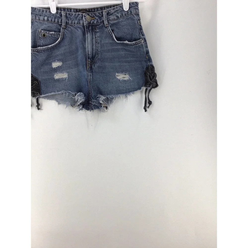 Zara Womens Size 4 Blue Denim Jean Cut Off Shorts Distressed - Picture 4 of 15